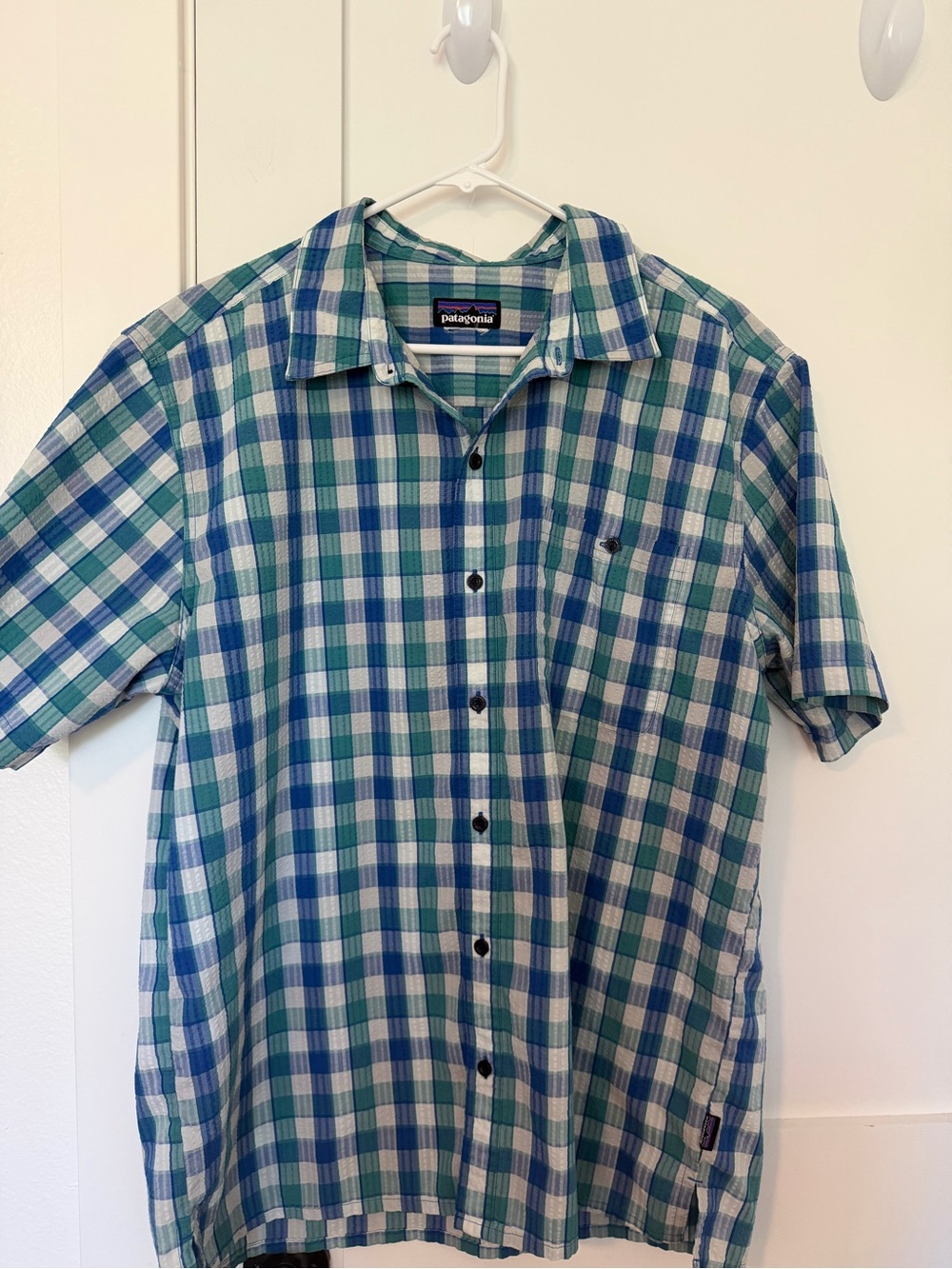 Patagonia Blue & Green Plaid Short-Sleeve Button-Up Shirt